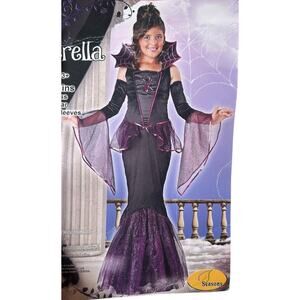 NEW Spiderella Goth Witch Halloween Costume Black Purple Lace Girls Size L 10-12